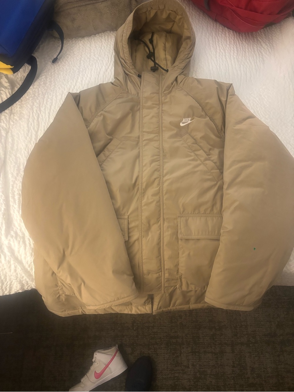 Nike Men's Hooded Puffer Jacket in Tan